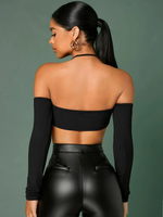 Load image into Gallery viewer, Black Cold Shoulder Backless Top
