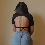 Load image into Gallery viewer, Black Backless Crop Tee
