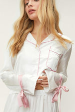 Load image into Gallery viewer, White Satin Nightsuit w shorts (Pink Details)
